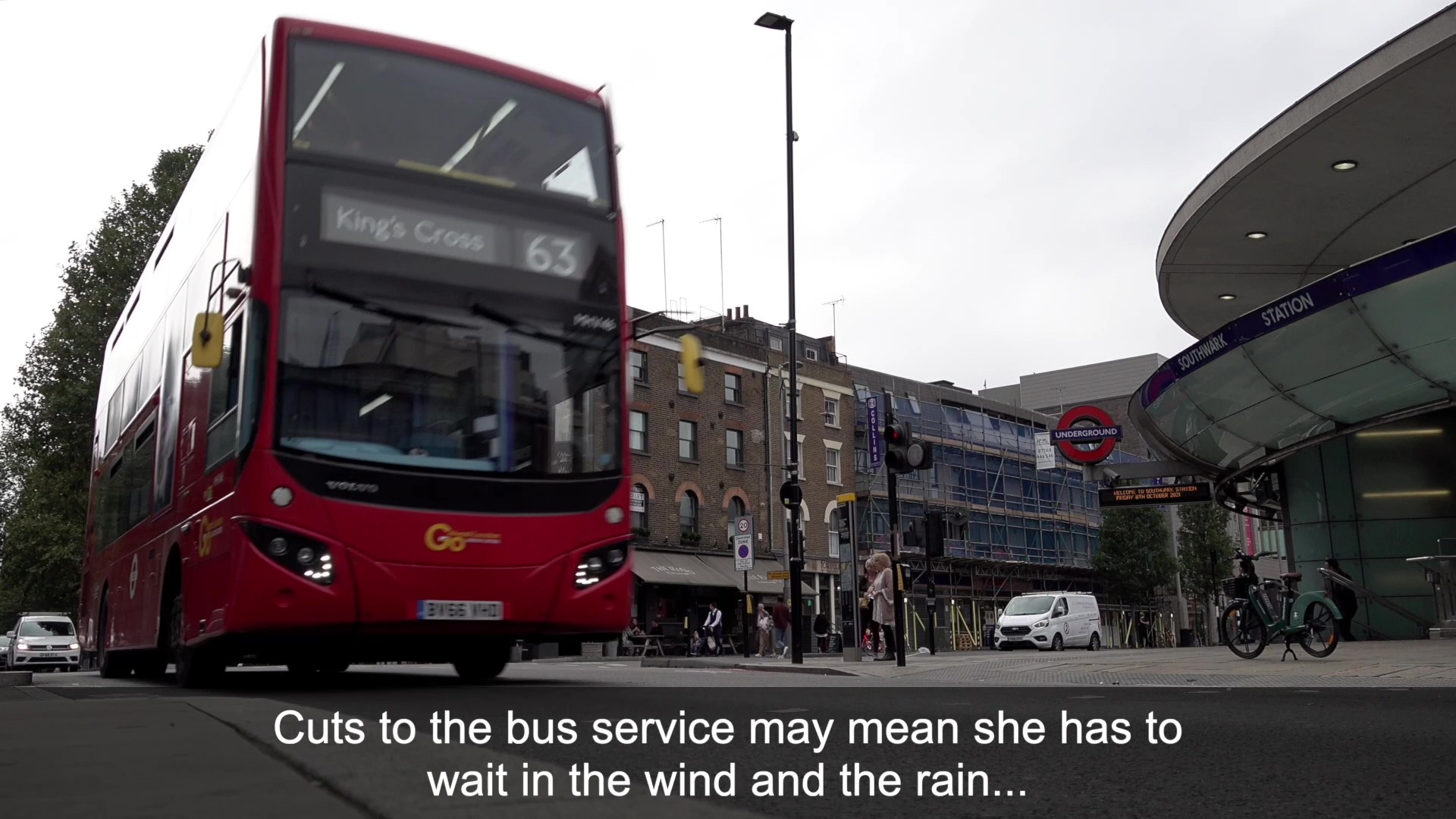 bus with Southwark Tube station in background